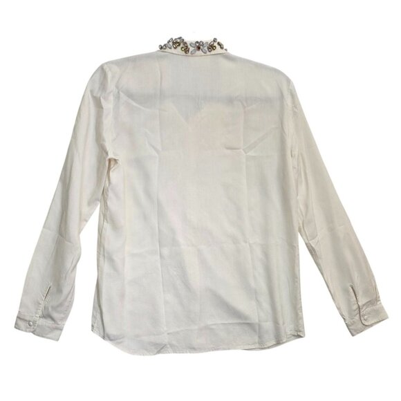 Sezane Embellished Silk Blouse Top Ecru Ivory Cream Longsleeve Shirt 4 36 - Picture 6 of 9
